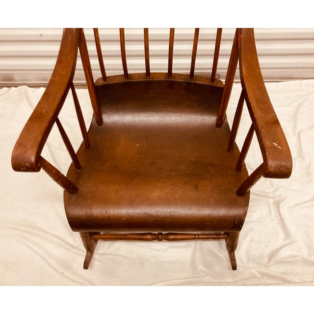 Sienna Classic Antique Primitive American Mahagony Spindle Back Rocking Chair For Sale - Image 8 of 10