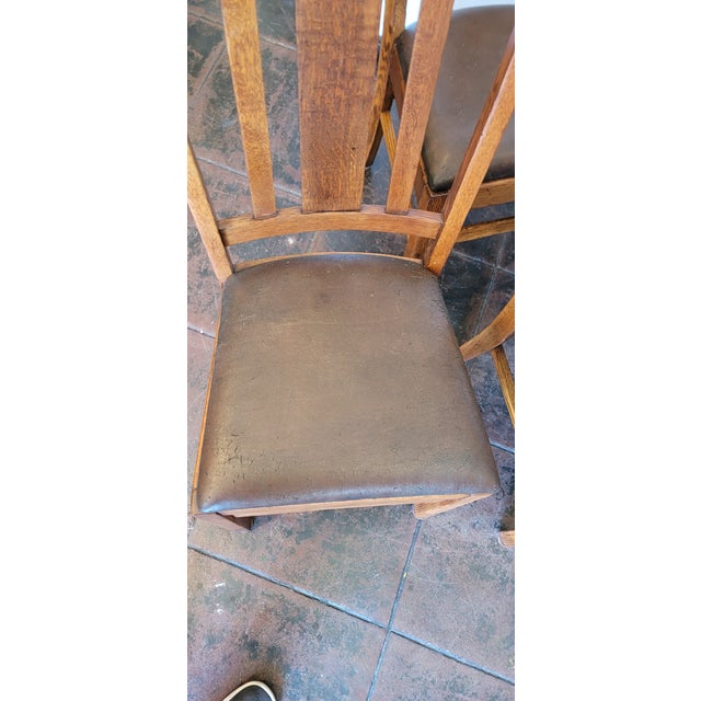 Brown Mission Arts & Crafts Set 4 Chairs Oak For Sale - Image 8 of 8