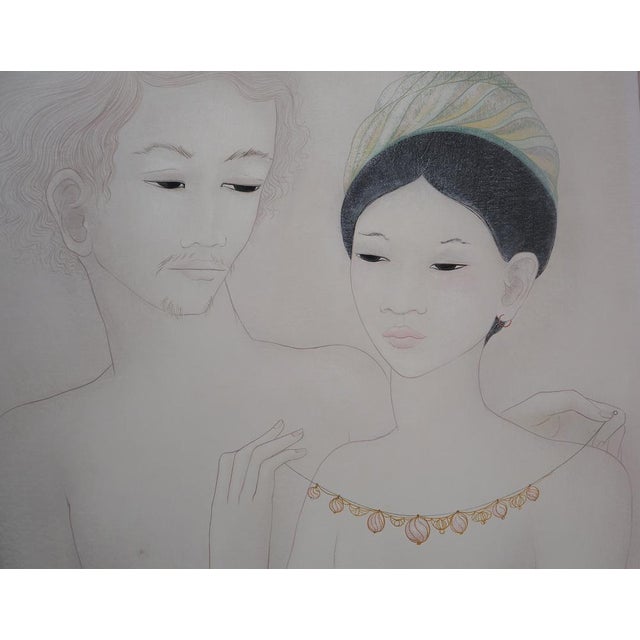 Mara Tran Long, Le Cadeau, 1973, Oil and Gouache on Panel For Sale - Image 5 of 9