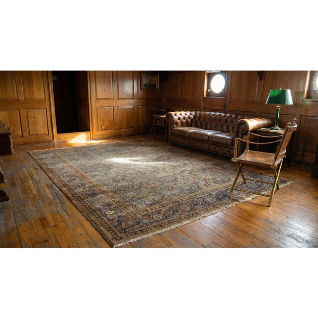 Navy Blue Excellent Antique Persian Dabir Kashan Rug With Navy Background With Allover-Floral Design For Sale - Image 8 of 8