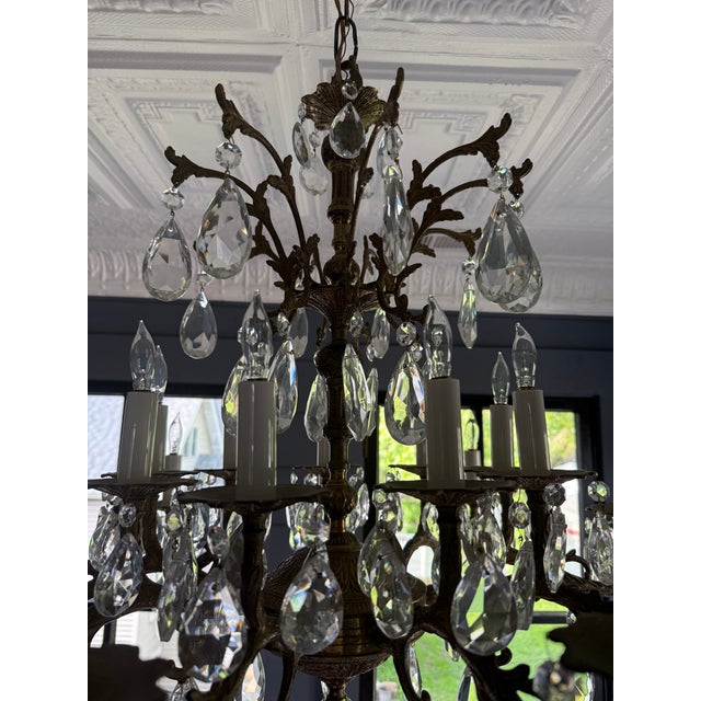 Vintage Chandelier-Absolutely Extraordinary Spanish Brass Chandelier With Faceted Crystals For Sale In Chicago - Image 6 of 14