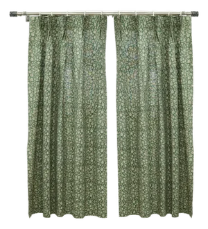 Himachal Hand Block Print 3 Plated Shemi-Sheer Pure Linen Pinch Pleat Curtain Size-27"Wx29"L
