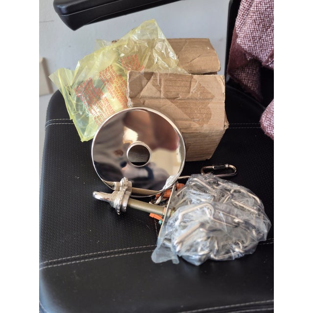 Gold Brass Shiny Unused VintageChandelier Medallion, 6 Foot Chain and Anchor Set For Sale - Image 11 of 13