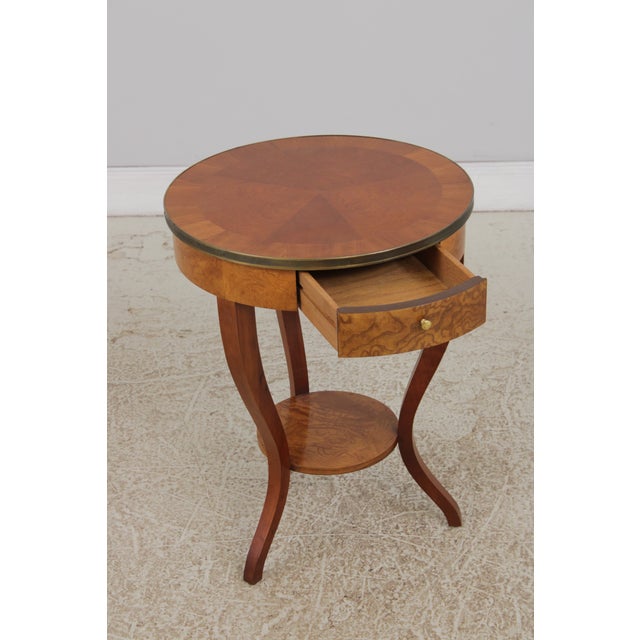 Baker Furniture Company Baker Walnut Round Two-Tier Neoclassical Occasional Table For Sale - Image 4 of 17