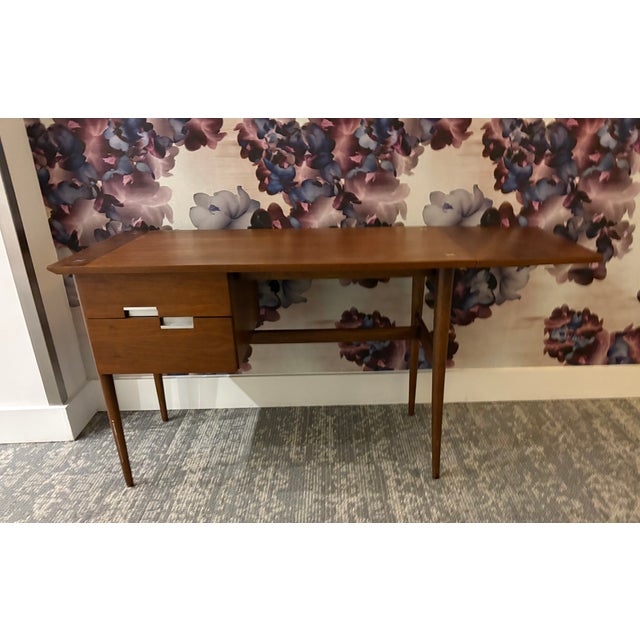 Rare MCM Merton Gershun American of Martinsville Walnut Dropleaf Desk With Aluminum Stars For Sale - Image 14 of 18