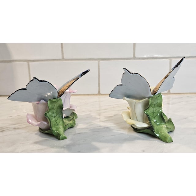 Ceramic 1980s 2 Beautiful Herend Butterfly and Flower Figurines For Sale - Image 7 of 17