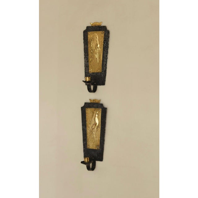 Mid-Century Modern Swedish Brass and Wrought Iron Sconces with Bird Motifs, Set of 2 For Sale - Image 10 of 14