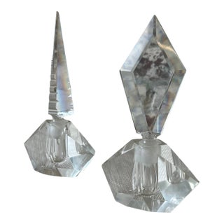 Vintage Cut Crystal Perfume Bottles – Geometric Stoppers (Set of 2) For Sale