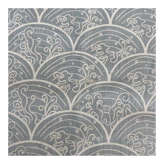 Katie Ridder Holland & Sherry Wave Reverse Custom Pale Blue Linen Fabric- 1 3/4 Yards For Sale