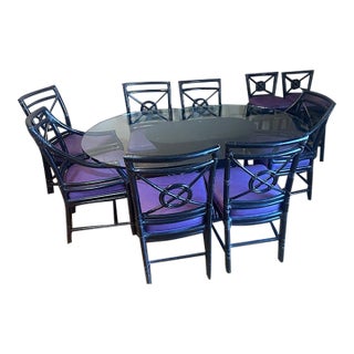 1980s Elinor McGuire Np12 Eliptical Dining Table With 4 Chairs 2 Arm Chairs 1 Desk Chair 2 Bar Stools - Set of 11 For Sale