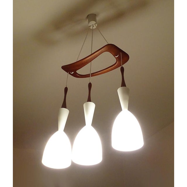 Vintage Pendant Light in Teak and Glass from Rispal For Sale - Image 11 of 18