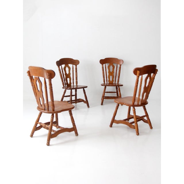 Brown Vintage Early American Colonial Revival Dining Chairs - Set of 4 For Sale - Image 8 of 17