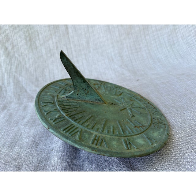 Traditional Vintage Bronze Verde Sun Dial Garden Ornament Roman Numerals For Sale - Image 3 of 13