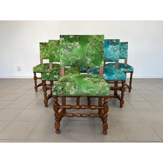 French Dining Chairs in Louis XIII Style, Original Upholstery – Set of 6 For Sale - Image 3 of 12