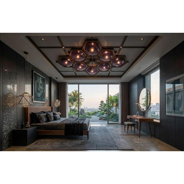 Metal 21st Century Beehive Bronze Amethyst Bubbles Murano Flush Mount by Fabio LTD For Sale - Image 7 of 7