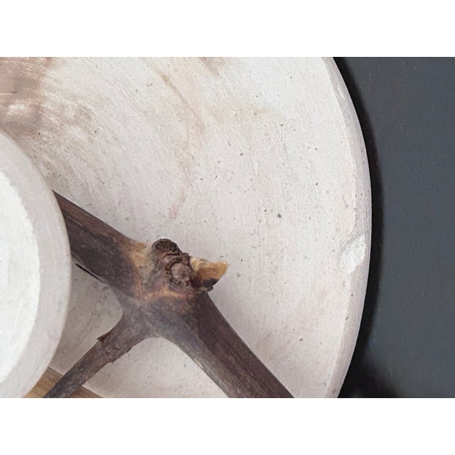 Vintage Studio Art, by David Smyth, Signed - Raku Fired White Ceramic Vessel With Lid and Natural Wood Twig Accents – 9.5” For Sale - Image 12 of 12