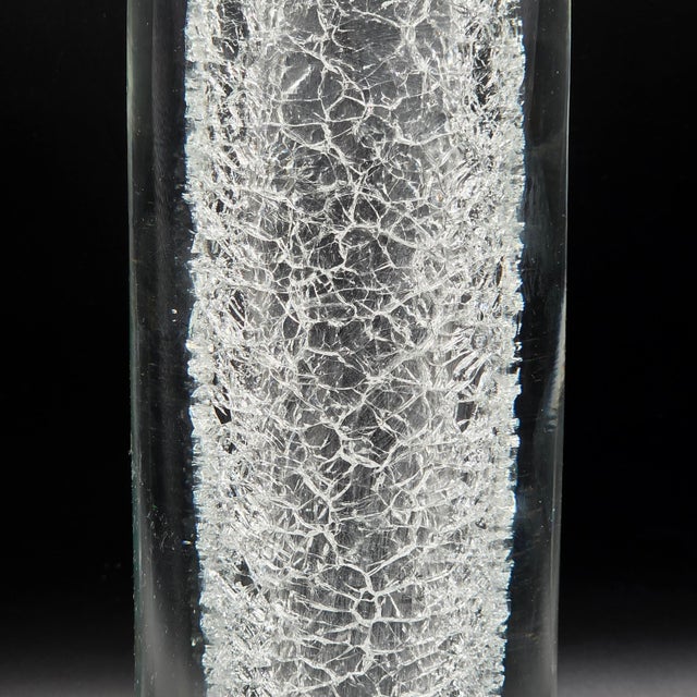 Murano Mid 20th Century Alfredo Barbini Signed Murano Crackle Glass Vase With Label For Sale - Image 4 of 10