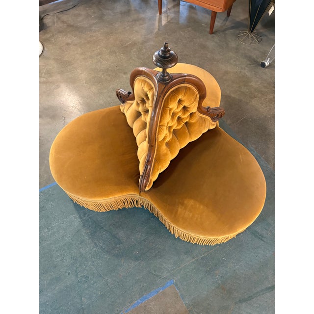 19th C Tufted Velvet Victorian Lobby 3 Seat Chair/Settee For Sale - Image 10 of 10