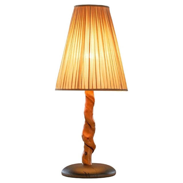 Tree Trunk Table Lamp in Acacia, Oak and Linen, 1950s For Sale - Image 11 of 11
