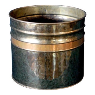 1970s Large Brass Planter With Copper Band For Sale