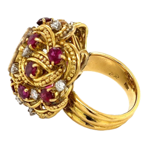 Jack Gutschneider Diamond Ruby 18k Yellow Gold Dome Ring - Size 7
