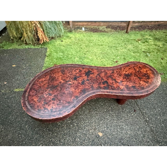 1980s Unique Mid-Century Modern Coffee Table - Sculptural Design With Leather Finish on the Top 69" For Sale - Image 4 of 12