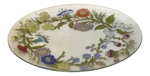 Vintage Dorothy C. Thorpe Wildflowers & Ribbon Oval Glass Large Serving Platter