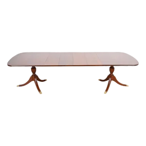 Henkel Harris Georgian Mahogany Double Pedestal Extension Dining Table, Newly Refinished