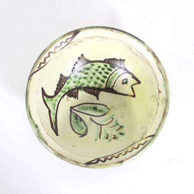 Rustic Vintage Clay Pottery Fish Bowl in the Style of Byzantine Half Glazed Ceramics For Sale - Image 3 of 9