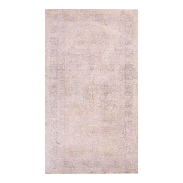 1920s Gray Geometric Antique Indian Agra Cotton Rug 4'0" X 6'10" Handknotted Wool Carpet For Sale