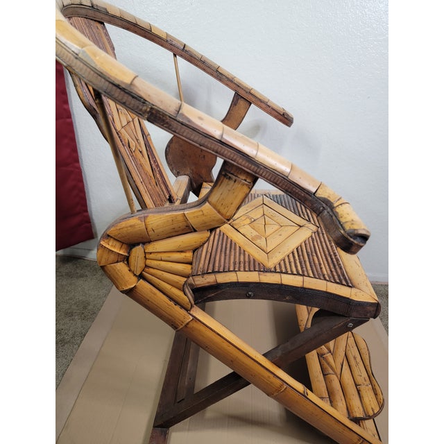 Chinese Late 19th Century Antique Bamboo and Wood Horseshoe-Back Armchair For Sale - Image 3 of 12