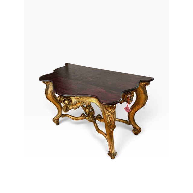 French Antique 18c Louis XVI Giltwood & Walnut Console Table For Sale - Image 3 of 7