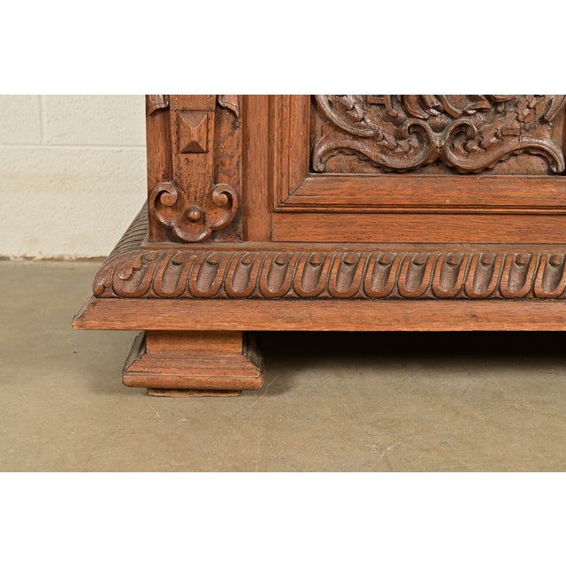 Alexander Roux Style French Renaissance Revival Carved Oak Sideboard or Bar Cabinet, Circa 1890s For Sale - Image 13 of 17