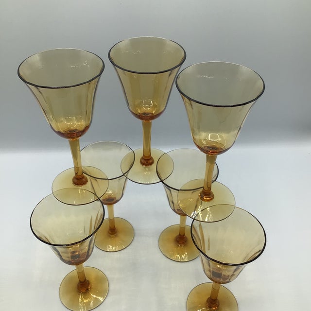Vintage Amber Crystal Port Glasses - Set of 7 For Sale - Image 11 of 12