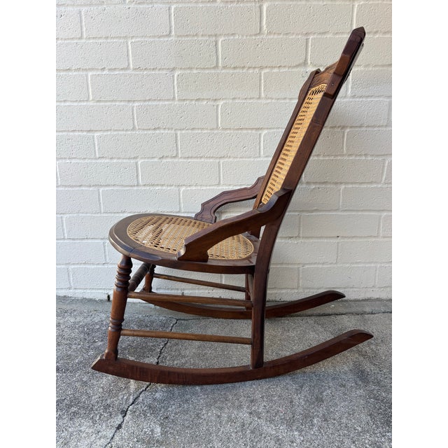 Late 19th Century Vintage Victorian Wooden & Cane /Rattan Rocking Chair For Sale - Image 5 of 8
