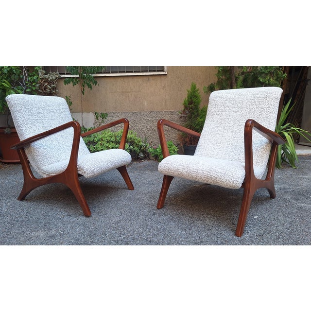 Lounge Chairs with Dark Wood Frame and Yellow Bouclé Fabric, 2000s, Set of 2, in Flawless conditions. Designed from 2000