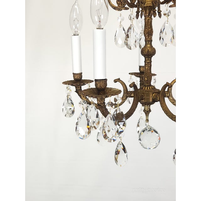 Shabby Chic Antique 5 Light Adorable Dainty Petite Brass Cut Lead Glass Crystal Chandelier For Sale - Image 3 of 12