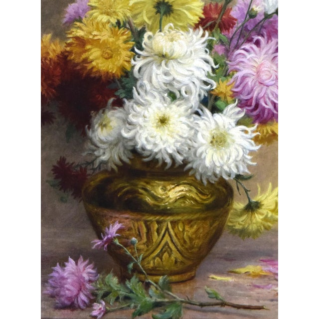 Late 19th Century Antique French Floral Still Life of Chrysanthemums by Desire Alfred Magne For Sale - Image 5 of 8