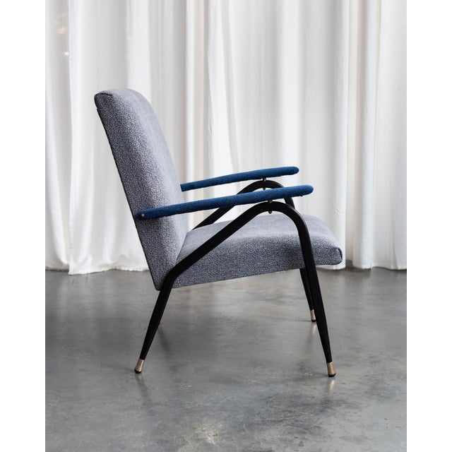 Mid-Century Modern Italian Grey and Blue Armchair, 1960s For Sale - Image 3 of 5