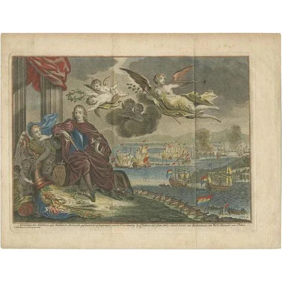 Simon Fokke after Jan de Baen, Raid on the Medway, England, 1790s, Hand-Colored Engraving For Sale - Image 5 of 5