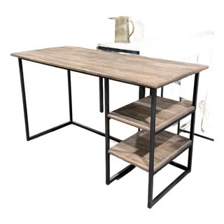 Restoration Hardware Fulton Reclaimed Elm Industrial Desk With Open Shelving For Sale
