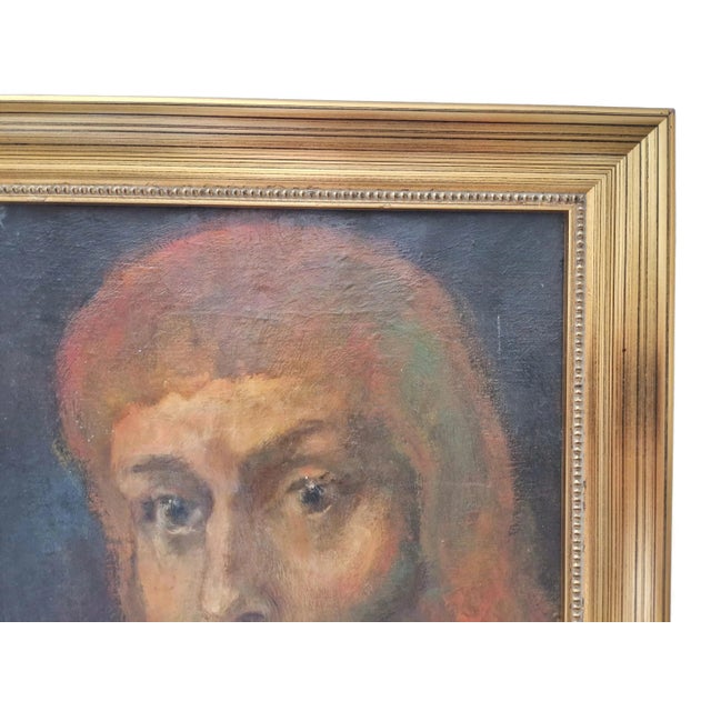 1970s French Portrait Oil Painting of Young Man With Long Red Hair ...