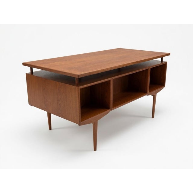 Wood Danish Teak Executive Floating-Top Desk, 1960s For Sale - Image 7 of 17