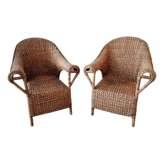 Vintage Burmese Woven Rattan Lounge Chairs, Set of 2 For Sale