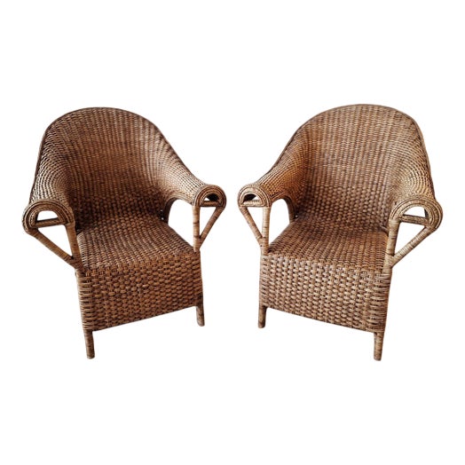 Vintage Burmese Woven Rattan Lounge Chairs, Set of 2 For Sale