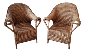 Vintage Burmese Woven Rattan Lounge Chairs, Set of 2