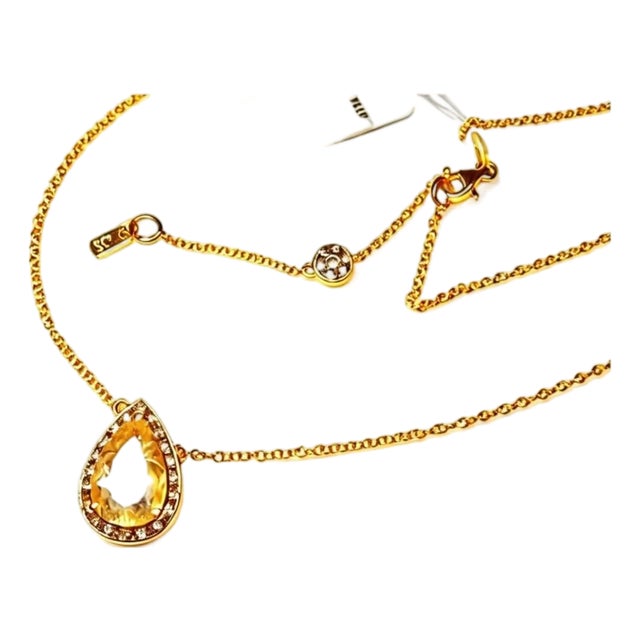 Late 20th Century 14K Yellow Gold Diamond Rutilated Quartz Pendant Necklace For Sale
