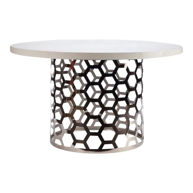 Round Silver Dining Set with Black and White Chairs - Set of 7 For Sale In Los Angeles - Image 6 of 7