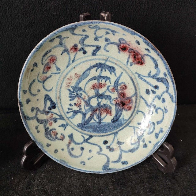 Chinese Ceramic Plate,Blue and White Porcelain Plate Hand Painted Flowers Pattern For Sale - Image 4 of 11
