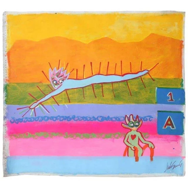 Orange 1999 “Playful Genes” Neo Expressionist Folk Art Painting on Mixed Media by Julie Hermoso For Sale - Image 8 of 8